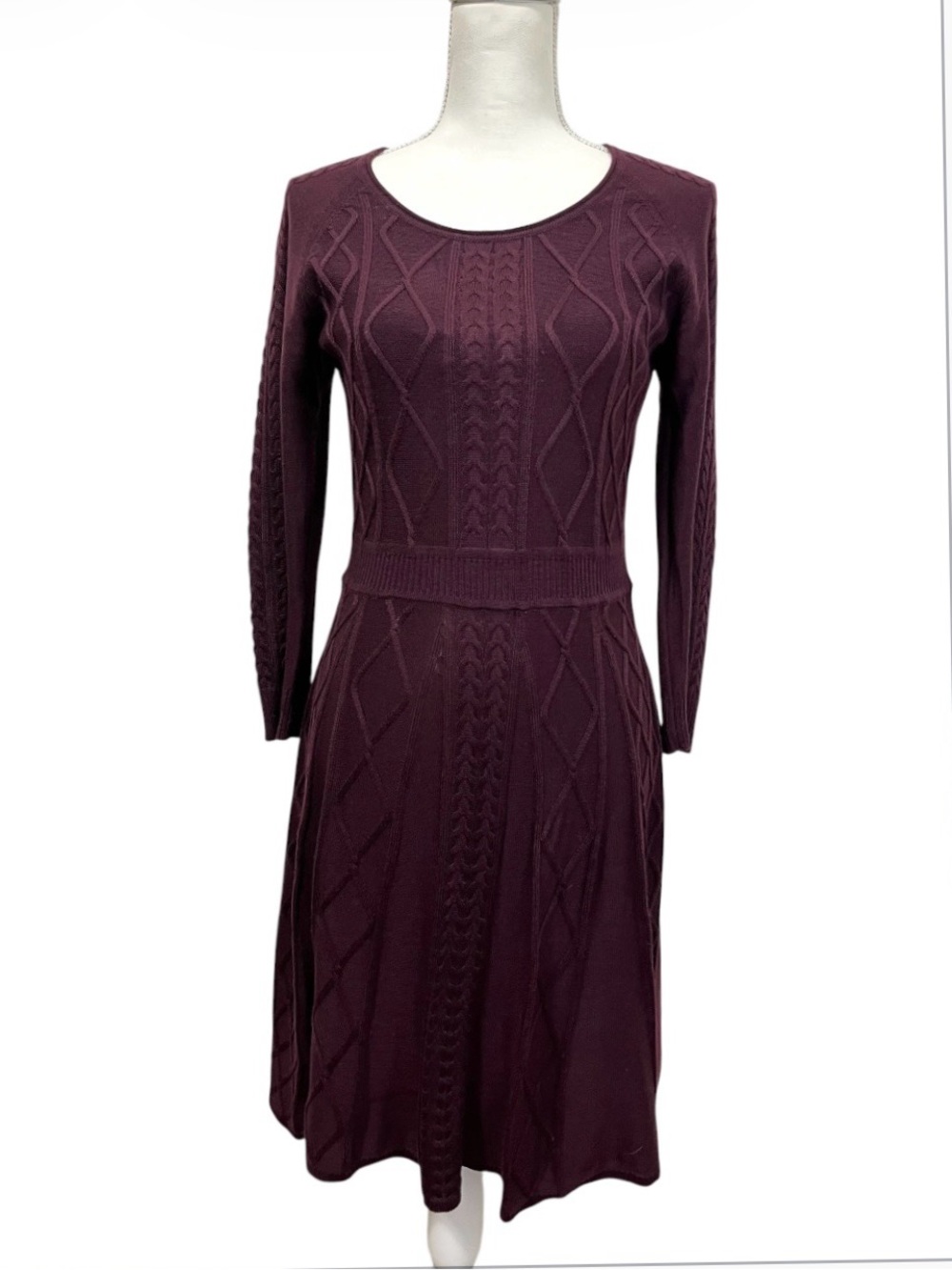 Calvin Klein Plum Cable Knit Long Sleeve Dress